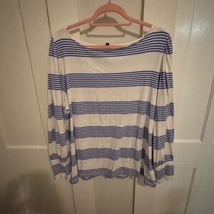 Talbots Navy and White Striped Long Sleeve Top